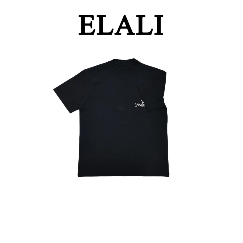 ELALI 简约百搭时尚春夏休闲经典纯色圆领纯棉T恤3629黑