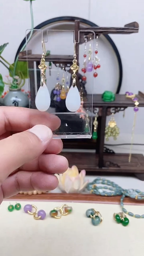 和田玉14K金镶嵌耳饰88号