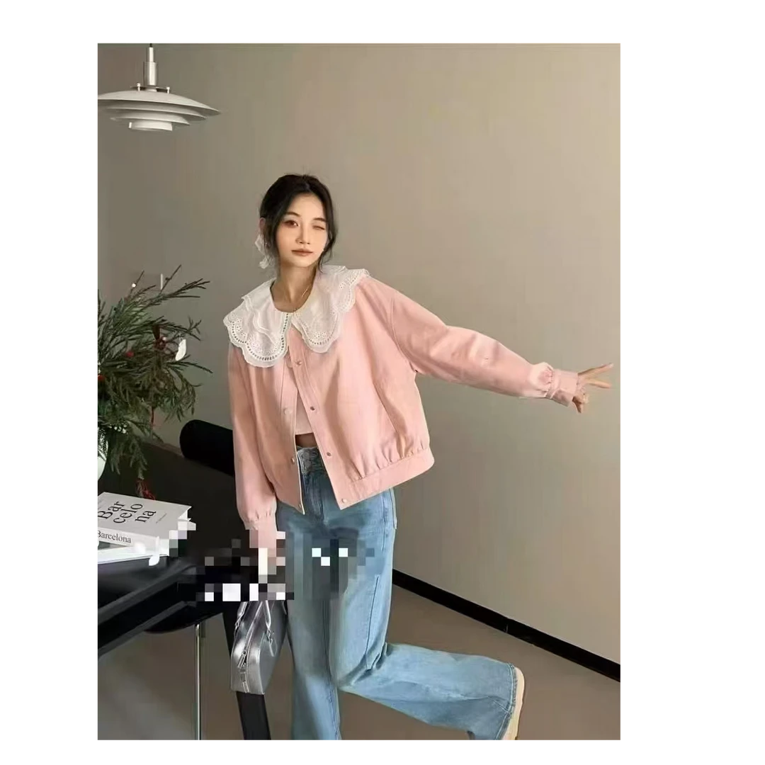 25810，蕾丝娃娃领短外套女2025春减龄宽松显