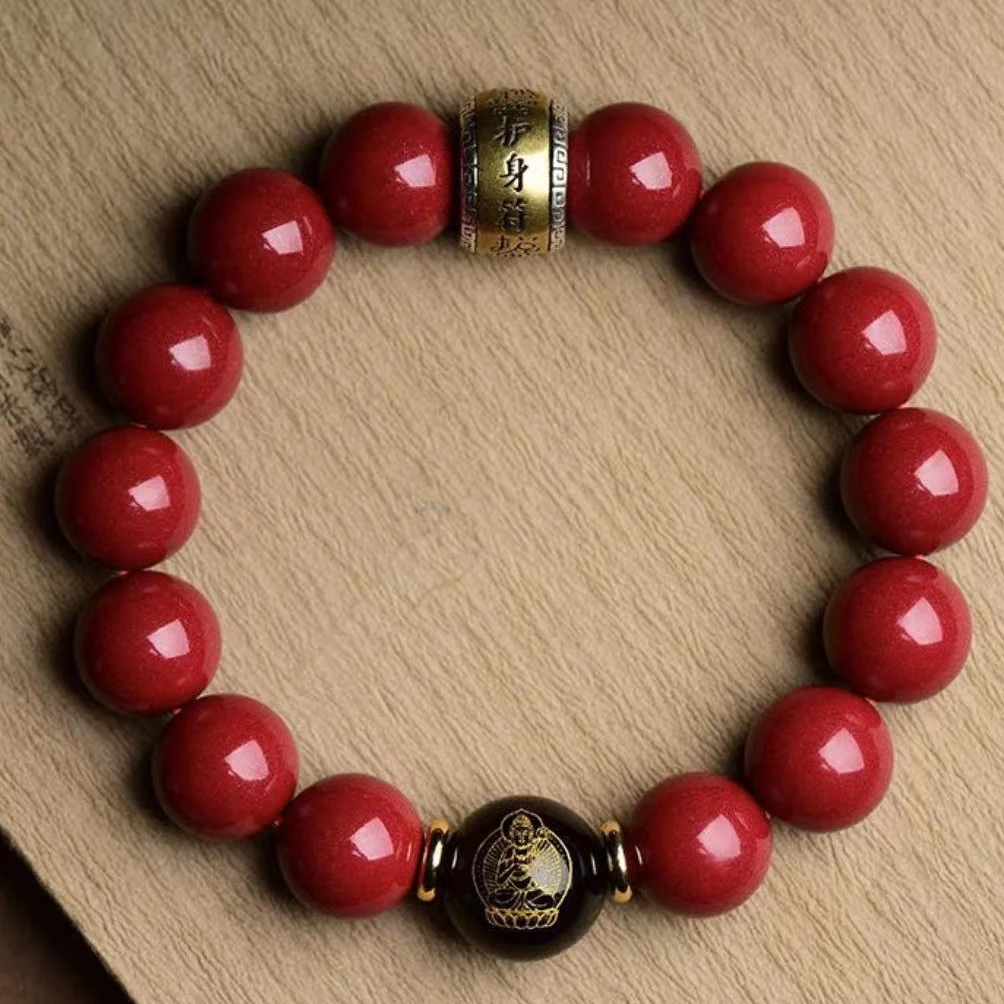 含辰砂工艺品朱砂守护佛本命佛护身s925银紫金砂手串手链