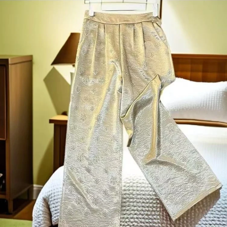 透气杭罗丝裤子女夏季松紧腰宽松显瘦休闲直筒裤丝段高腰长裤