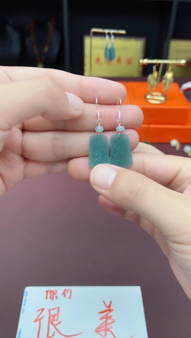 翡翠银S925镶嵌耳饰D02