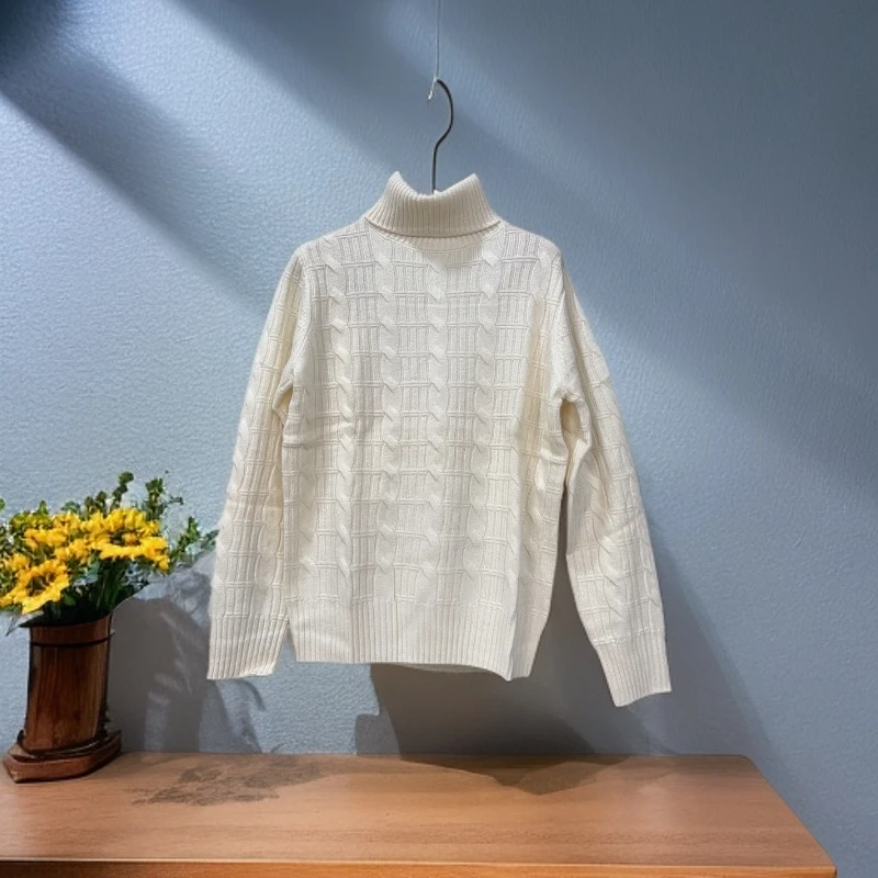 45042女士高领绞花羊绒衫