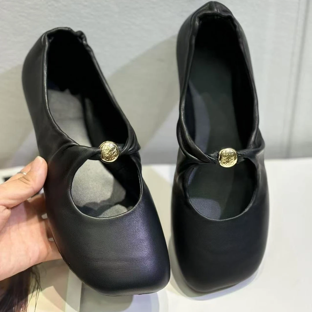 欧货2025夏新款真皮平底芭蕾舞休闲百搭单鞋超火复古方头玛丽珍鞋