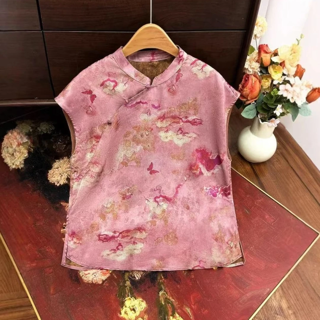 1444夏粉上衣妈妈装高贵新款妈妈装洋气收腰过膝法式