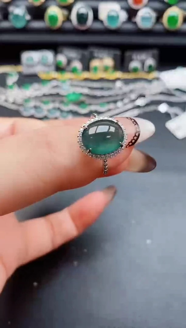翡翠戒指银S925镶嵌50805