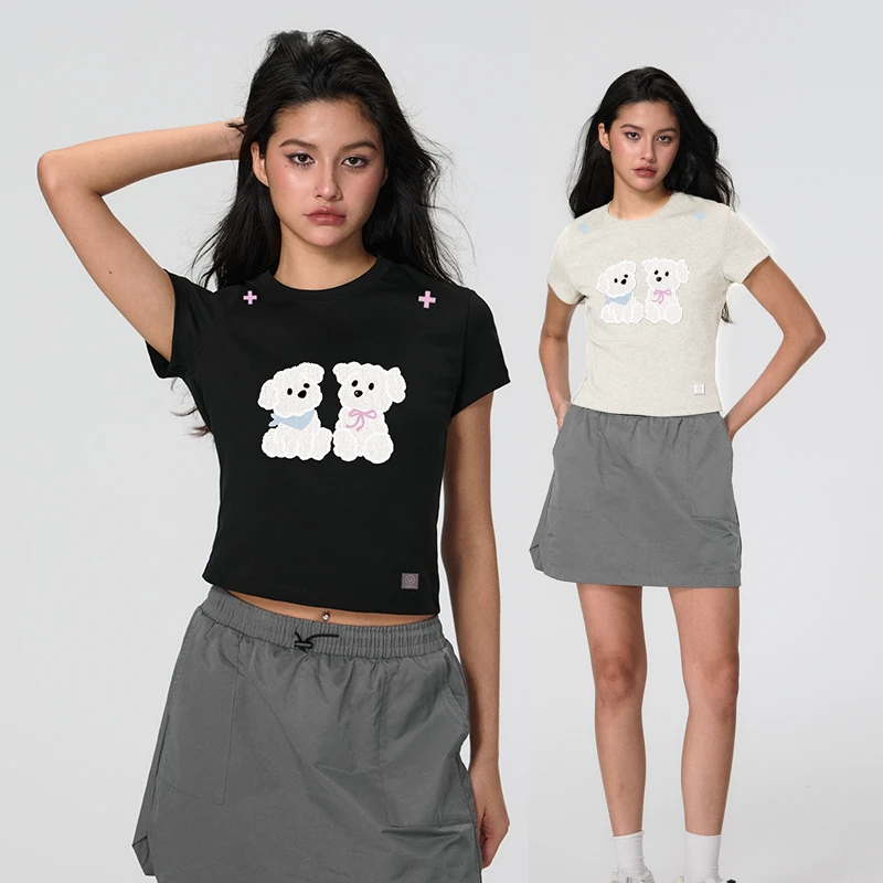 小恶魔短袖贴布少女风夏季基础修身T恤休闲户外t恤卡通白色宽松