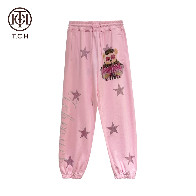 TCH服饰店播-TCH星星熊烫钻性时尚减龄休闲粉色休闲裤T69D20E6005