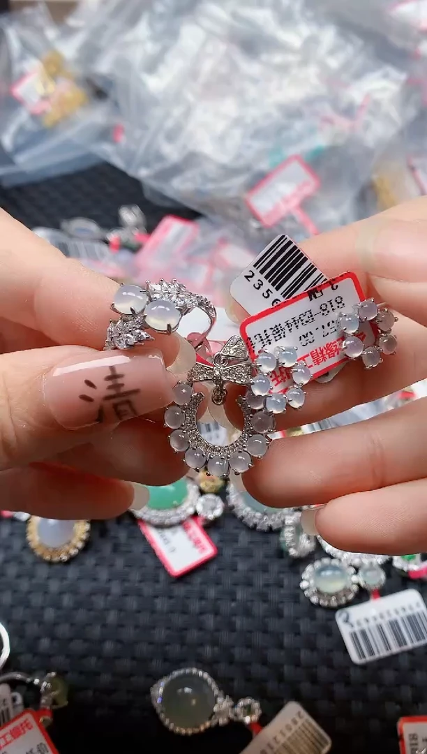 银S925镶嵌戒指翡翠天然A货缅甸翡翠