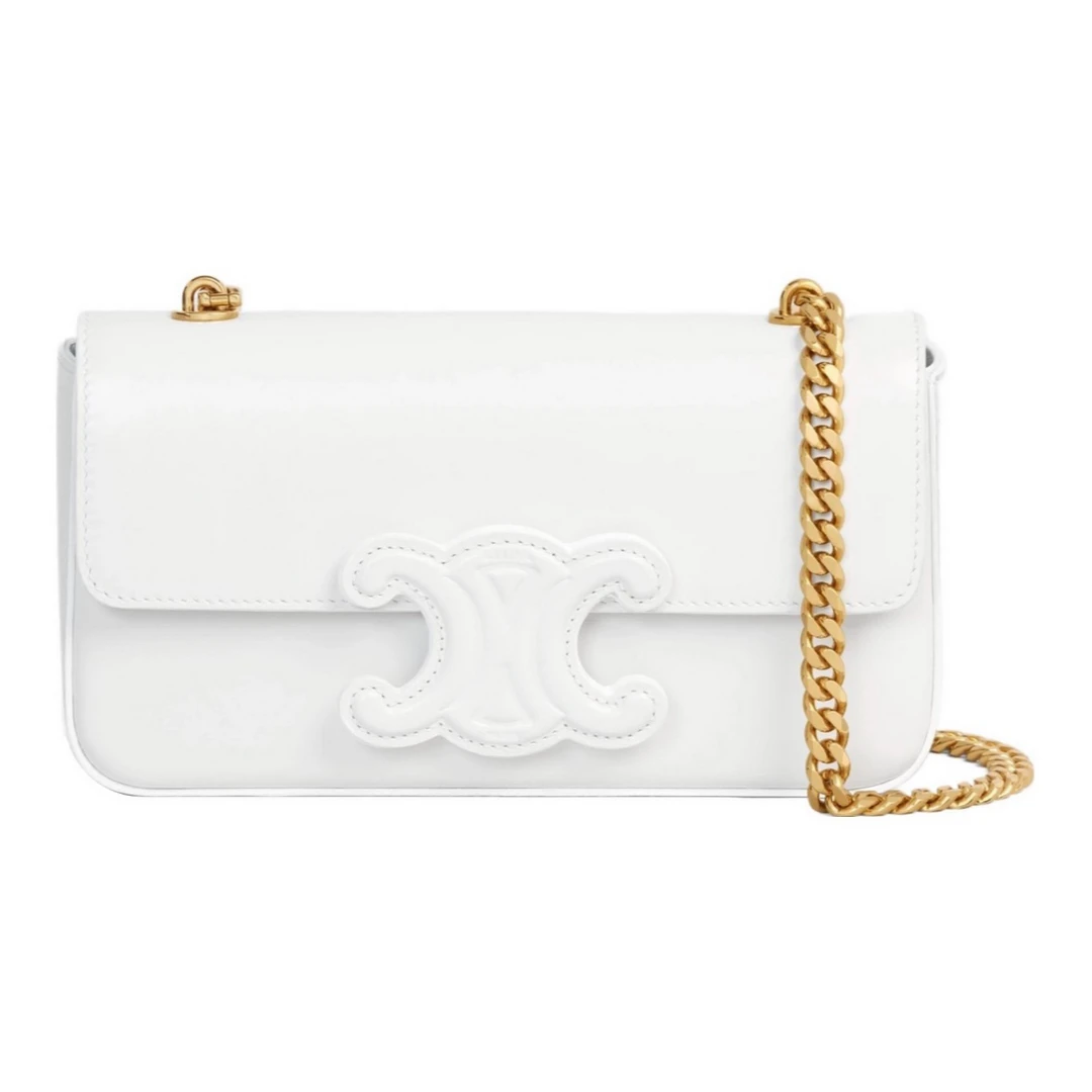 99新 Celine/思琳 Celine凯旋门腋下包光面白扣包/JM9100