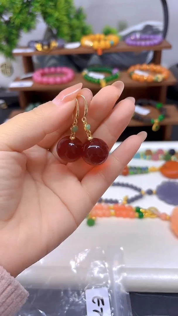 血珀14K金镶嵌耳饰E706