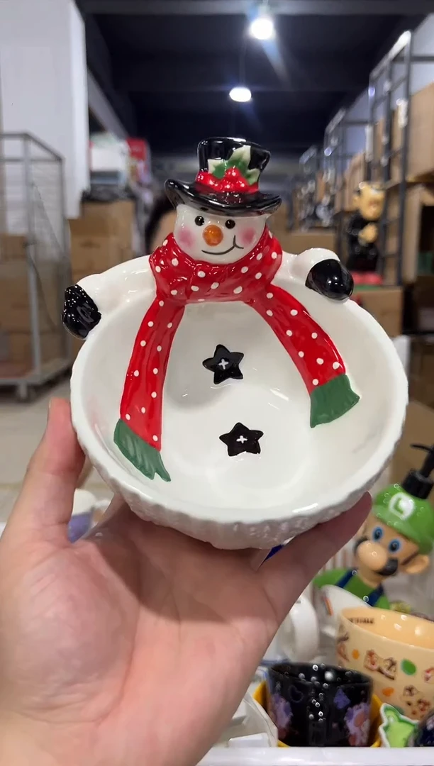瓷片陶瓷原盒雪人碗