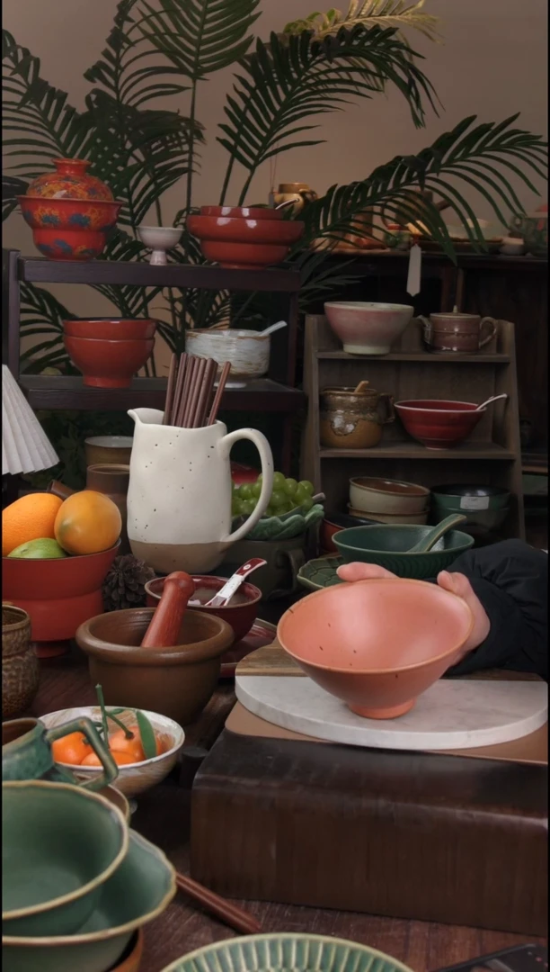 碗景德镇手工高温餐具樱花粉斗笠