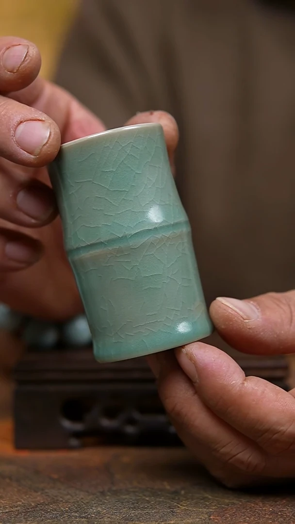 杯仿古翡翠绿纯手工竹节杯一级