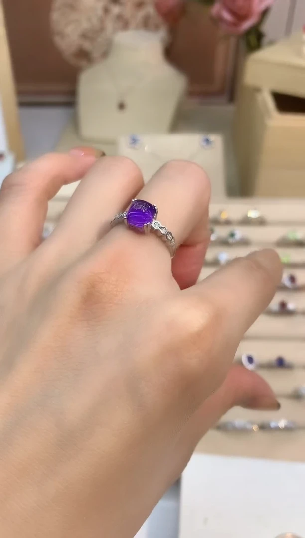 银S925镶嵌戒指紫晶 紫水晶