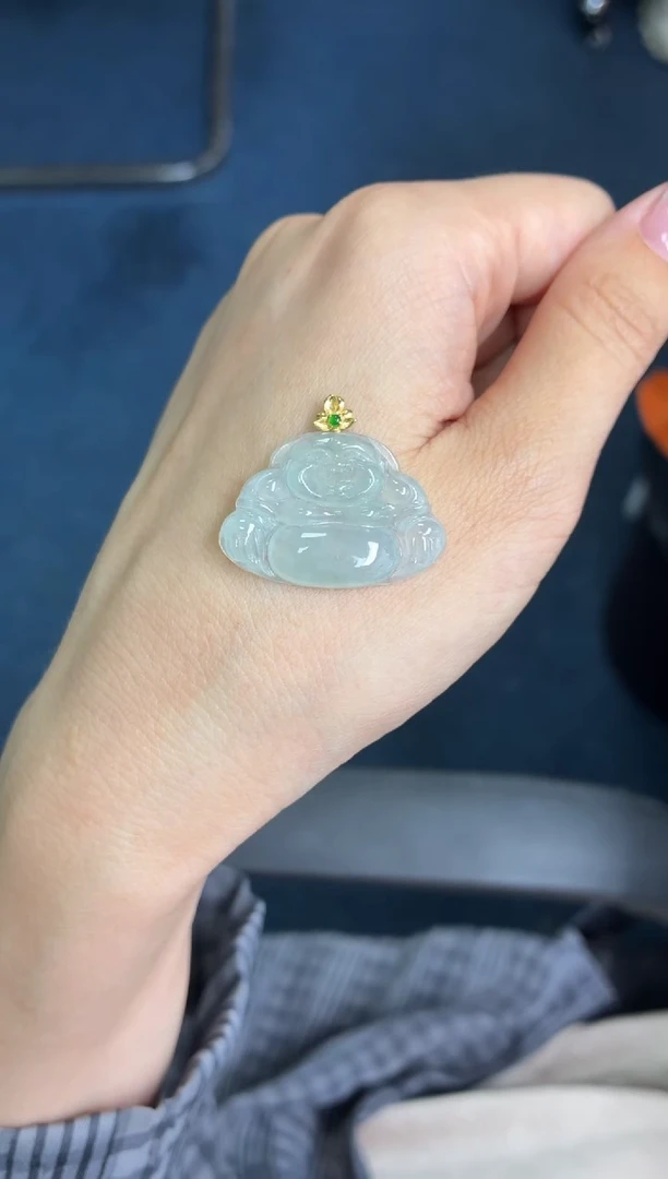 翡翠18K金镶嵌颈饰静*天然翡翠A货