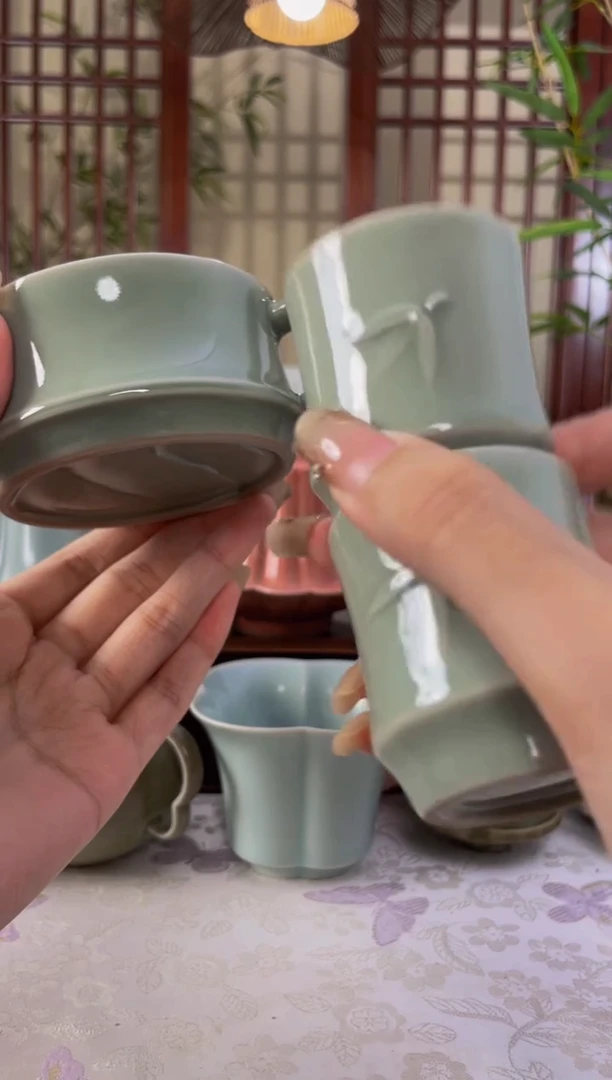 北溪堂-焦月色竹节壶加俩杯