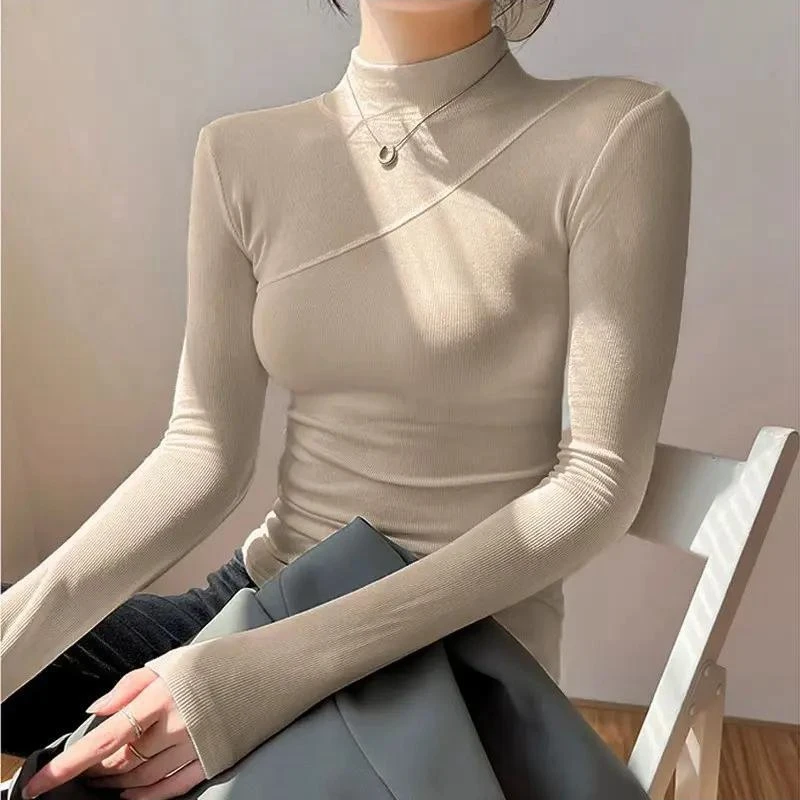 半高领长袖t恤女2025秋冬内搭修身显瘦保暖打底衫上衣加厚百搭ins