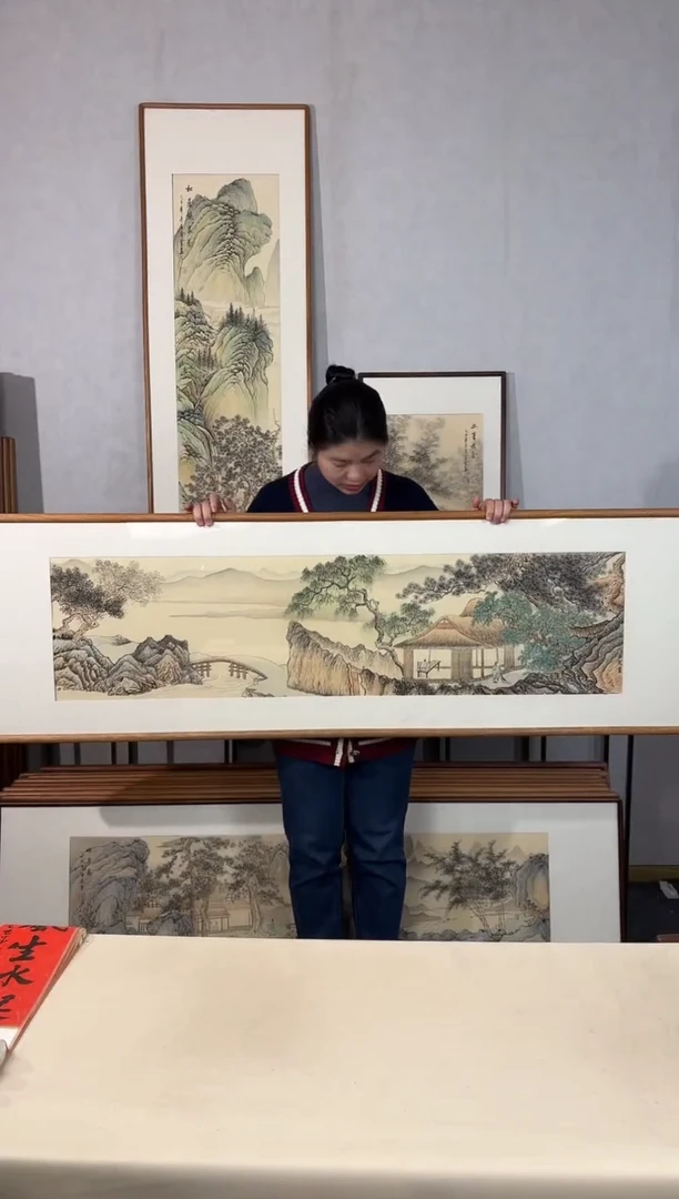 国画手绘*山水*52*172cm带框发货