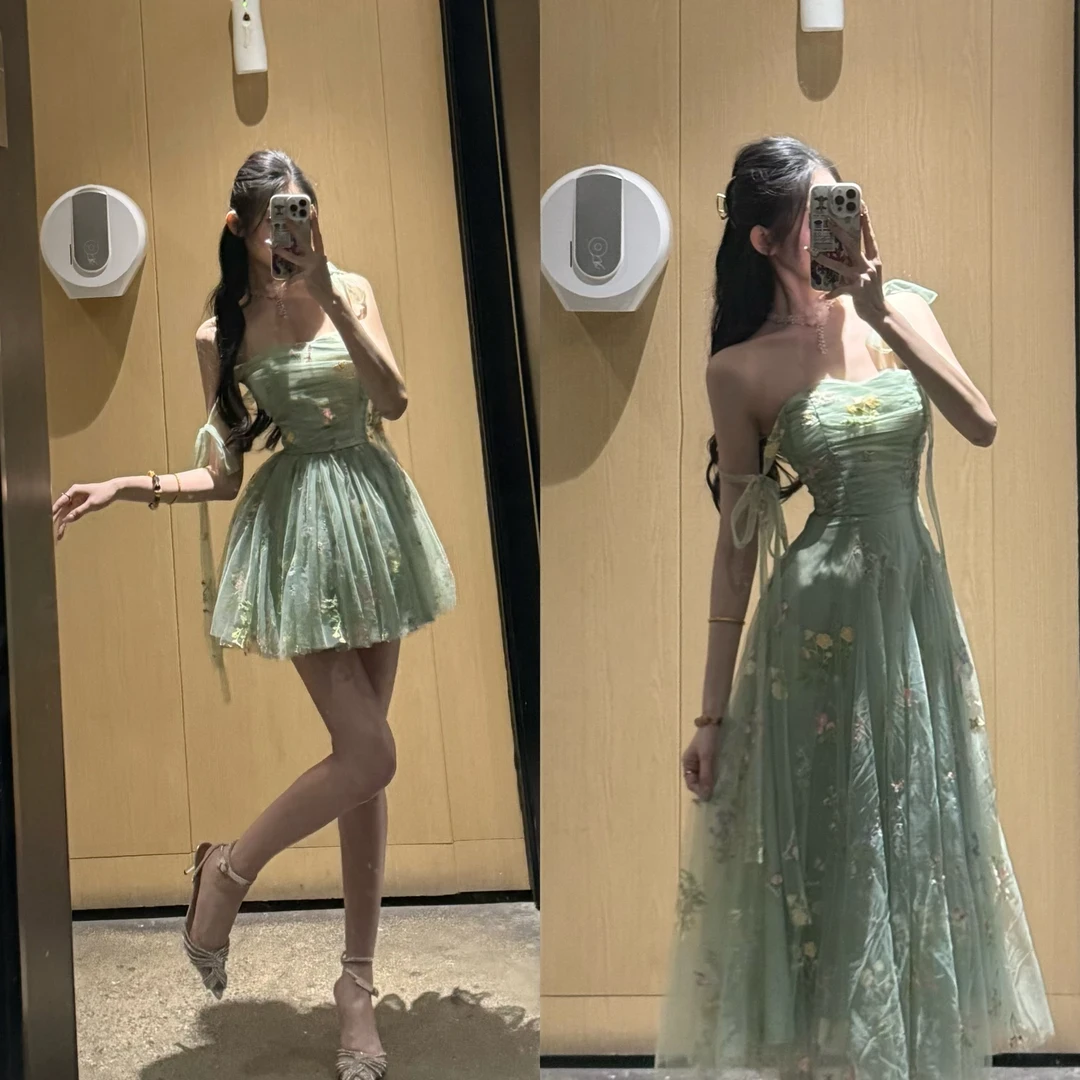 法式辣妹吊带抹胸碎花连衣裙设计感气质仙女收腰显瘦吊带长裙