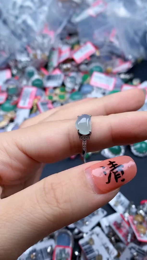 银S925镶嵌戒指翡翠天然A货缅甸翡翠