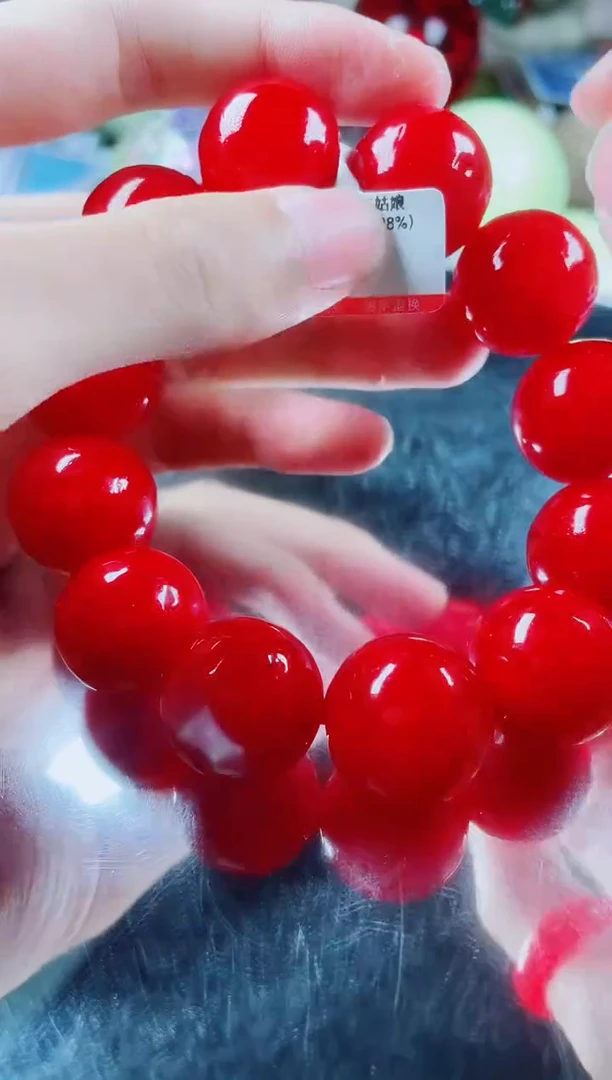 硅化玉（树化玉）手串未镶嵌红珊瑚手串卡20
