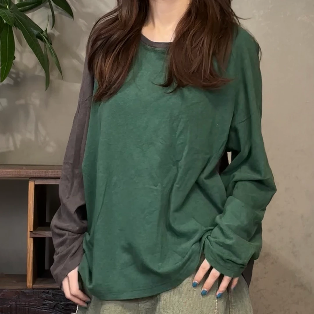 忆古朴拙2411104极品麻棉双色对拼针织T