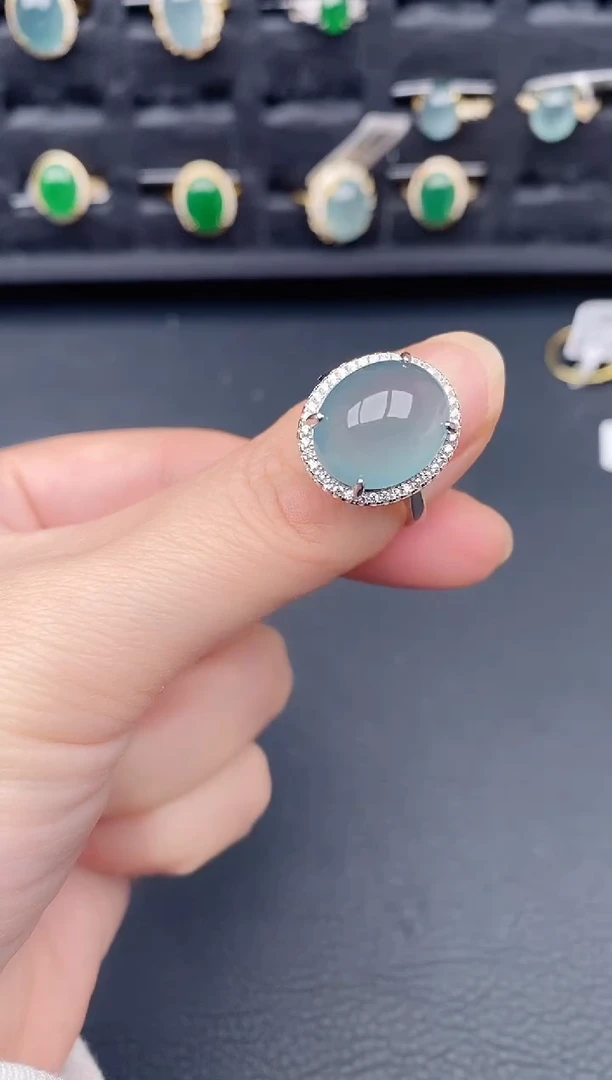 银S925镶嵌戒指翡翠天然a货翡翠381