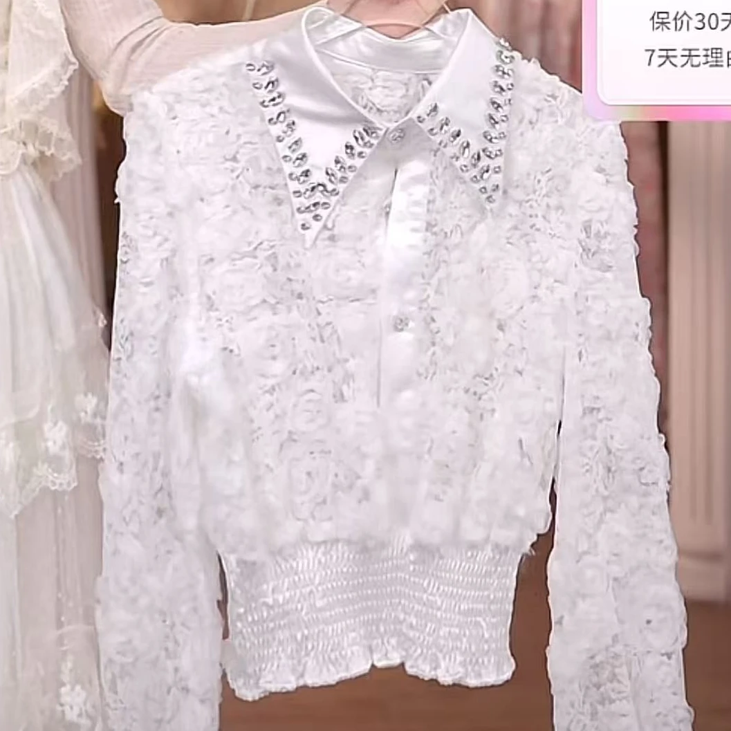 艾日秀气质翻领立体花朵设计感收腰显瘦上衣女 E8807