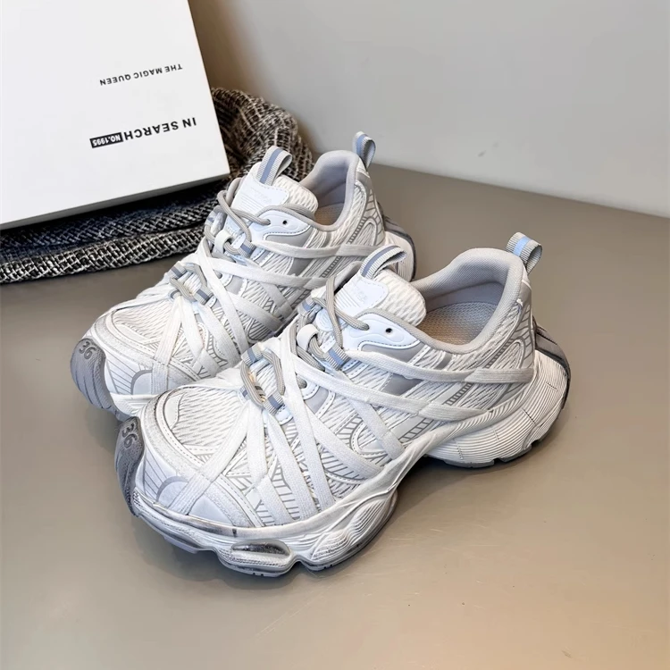 欧洲站做旧擦色透气老爹鞋女单鞋2025新款厚底增高休闲运动鞋