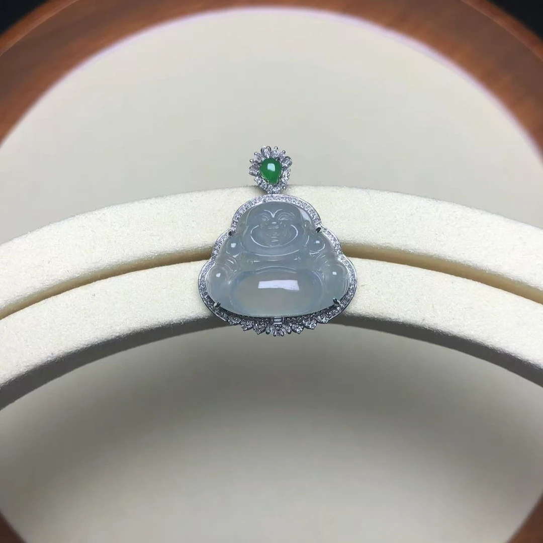 天然缅甸A货翡翠18K金镶嵌佛公43967