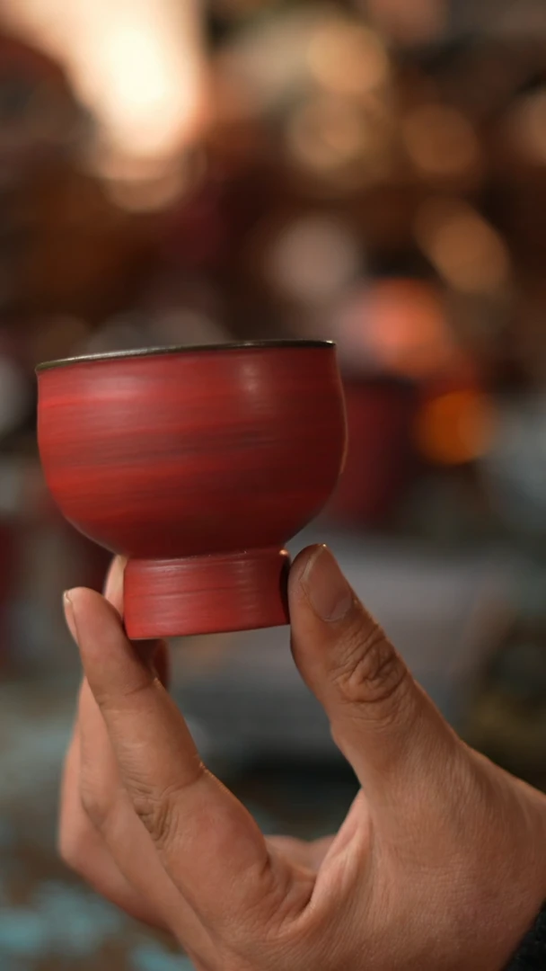 【闪购商品】粉引红高足茶杯杯