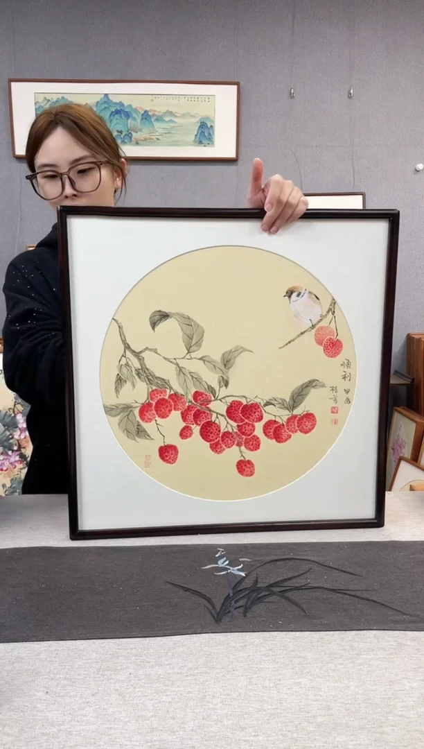 【闪购商品】国画国画武桂芳-手绘带框作品-53*53