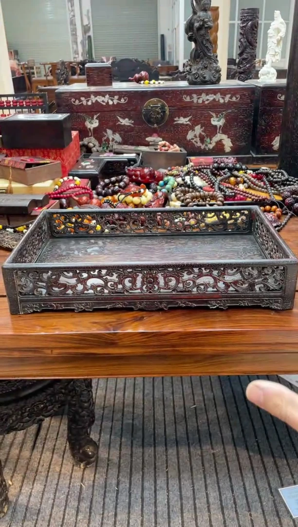 【闪购商品】木紫檀镂空雕刻底座茶盘