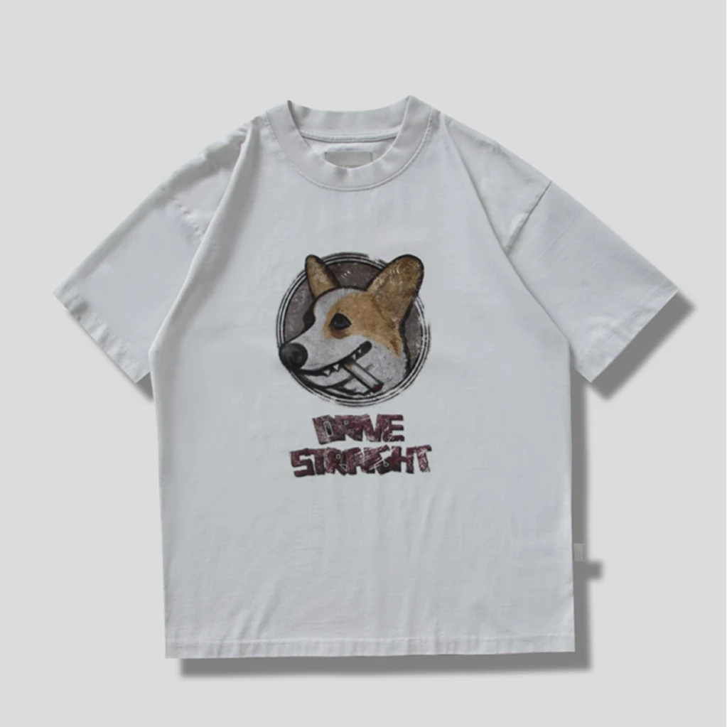 DRIVESTRAIGHT 25SS支线做旧水洗宽松数码印花史努比圆领短袖T2.0