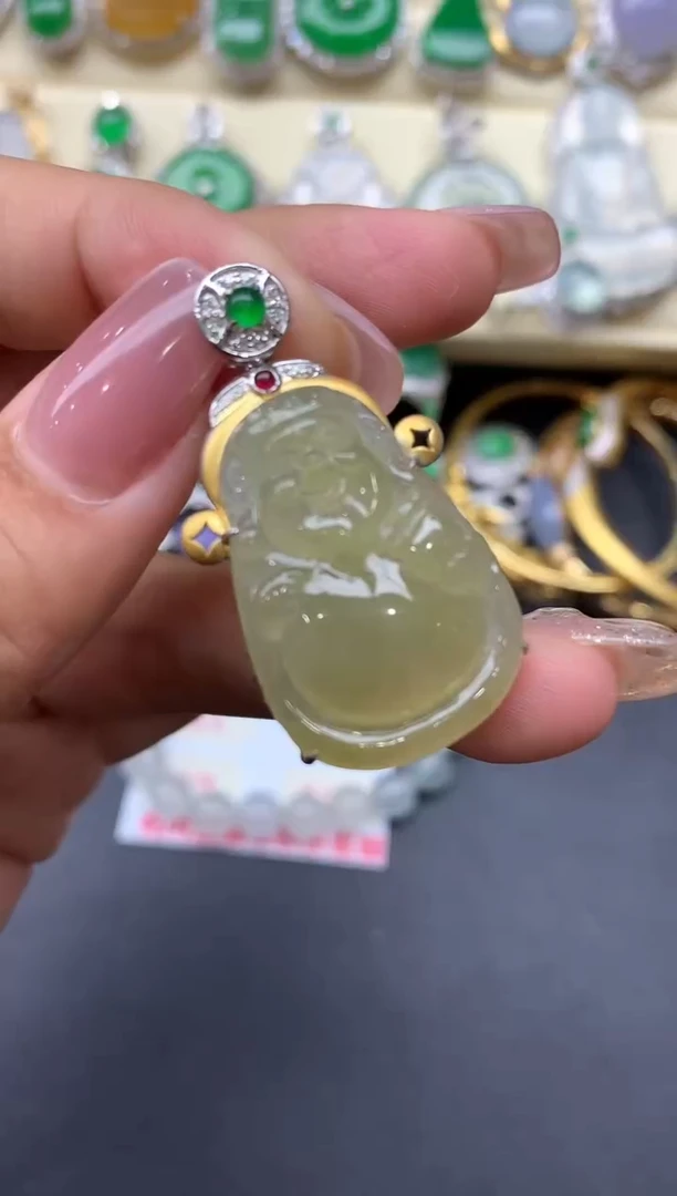 颈饰18K金镶嵌翡翠462-中国好珍宝