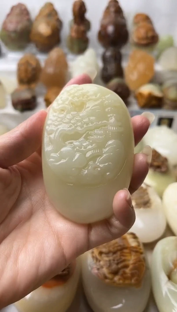石材方解石手把摆件不退换山水