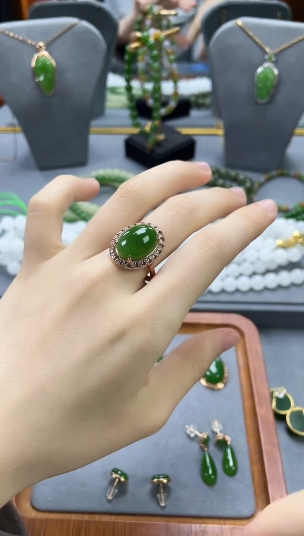 银S925镀金镶嵌戒指和田玉银S925镀金镶嵌 戒指 和田玉