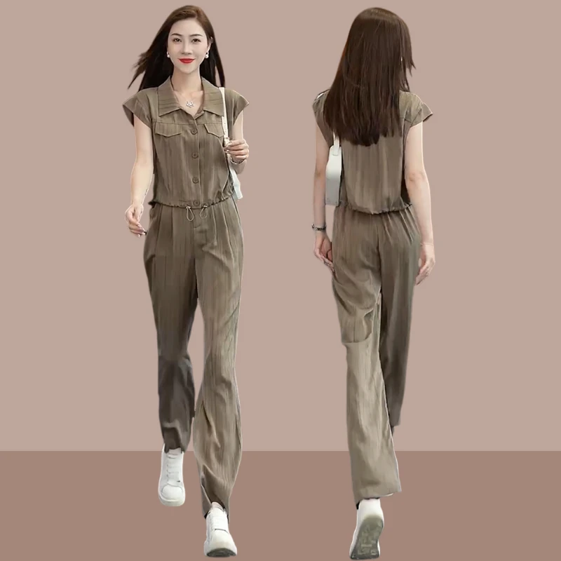 时尚阔腿裤套装女2025夏季新款洋气减龄显瘦气质短袖衬衣两件套薄