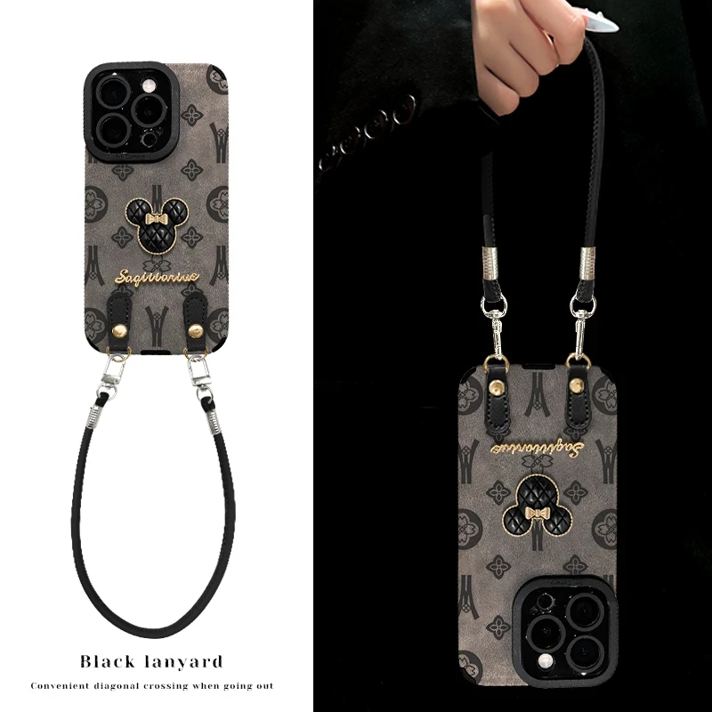 四叶草适用苹果16promax手机壳挂绳轻奢iPhone17pro保护套皮质15