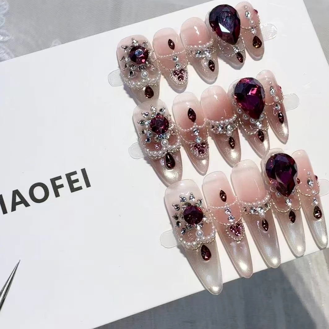 荆棘玫瑰—东洲钻玫红mol锆石猫眼纯手工-显白秋冬穿戴甲