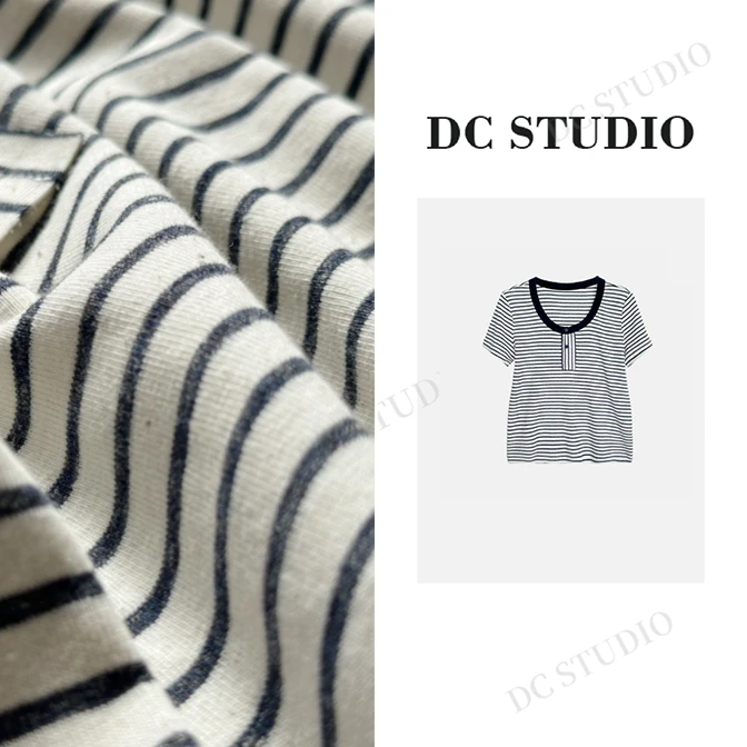 DC STUDIO【米兰假日】2025夏季新款休闲条纹简约百搭U领短袖
