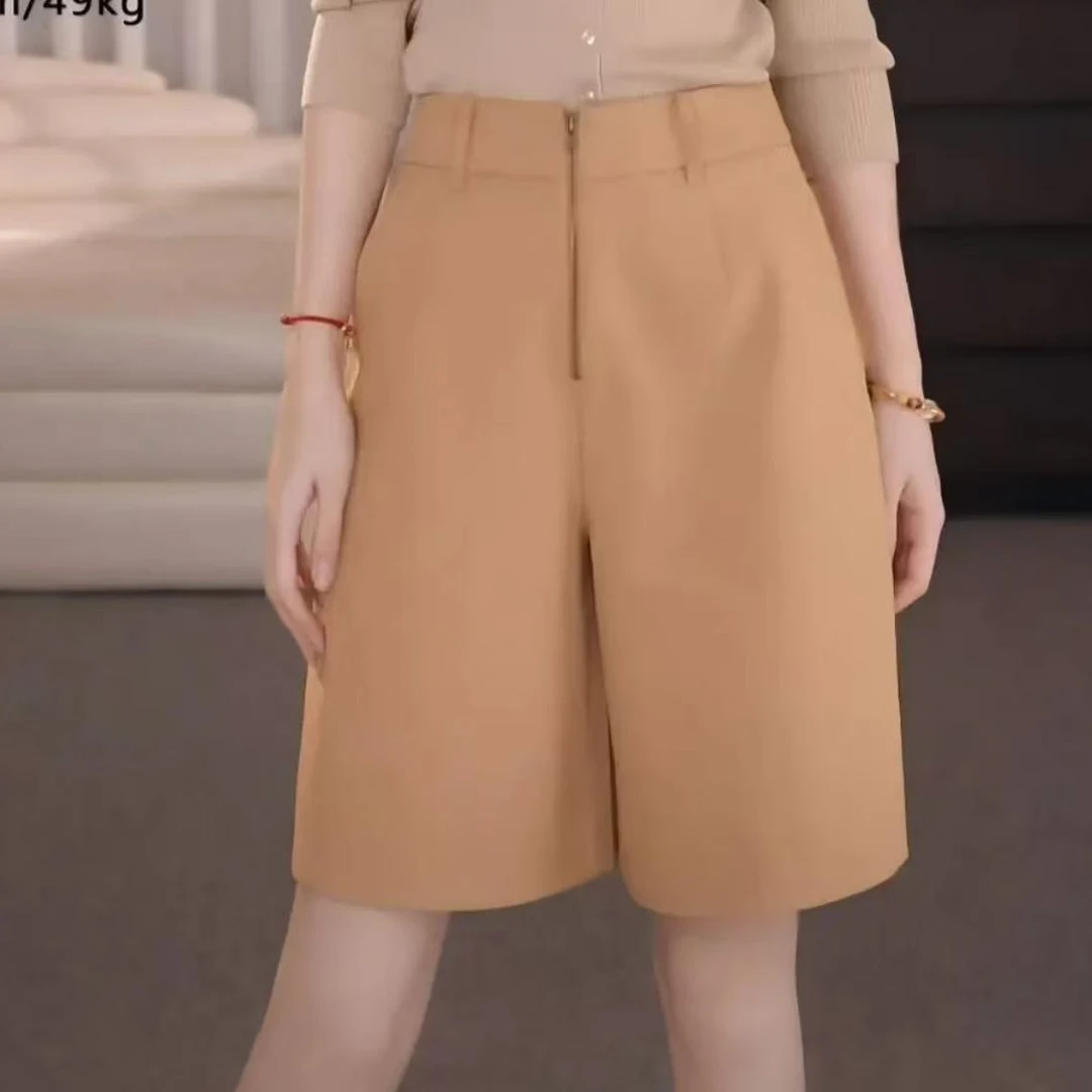 AMASS/阿玛施女装薄款宽松极简风直筒裤显瘦中腰微弹力510013