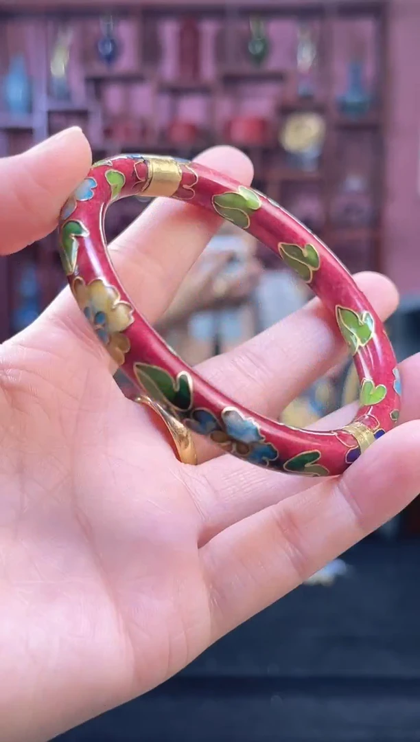 非遗 景泰蓝开口镯 55-63 砖红