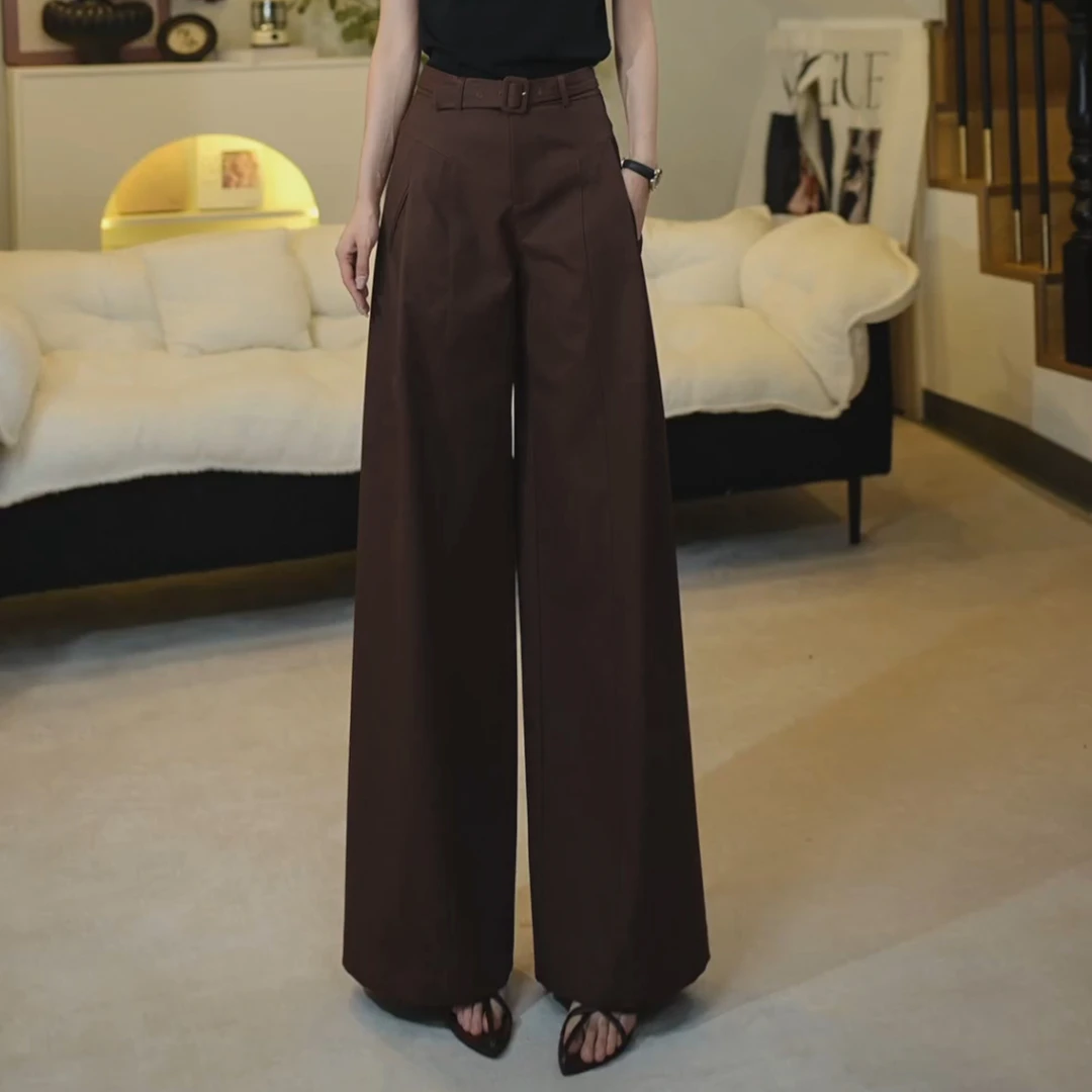 长腿秘密2025早秋新款解构主义牛奶蛋白高腰阔腿裤裙裤25299