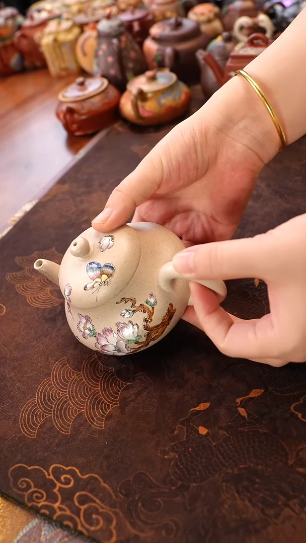 茶壶紫砂白玉段珐琅矮梨