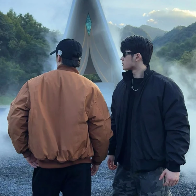 美式ma1飞行夹克棉服男款冬季加厚保暖卡其色立领棒球服棉衣外套