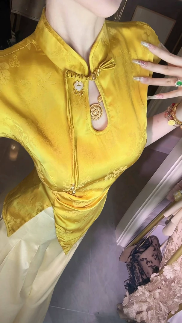 【雅乔定制】金蕊迎春 金色人丝提花上衣DYCC-25018045