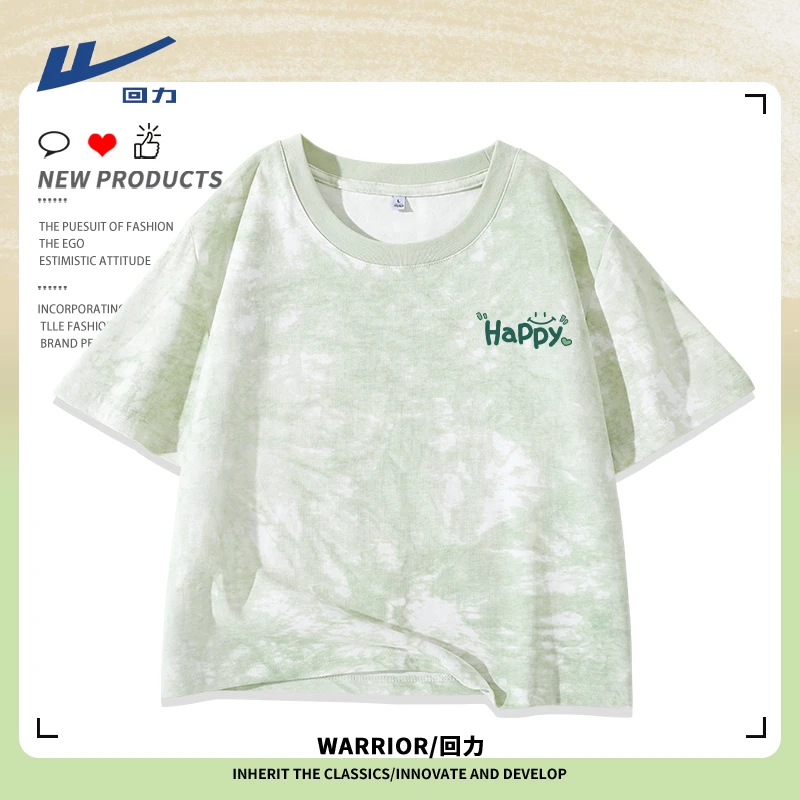 Warrior/回力短T百搭扎染情侣ins复古圆领宽松时尚运动夏季舒适女