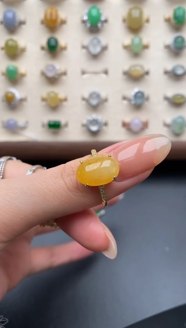 银S925镶嵌戒指翡翠一物一证一礼盒